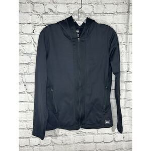 REI Women’s Full Zip Long Sleeve Outdoors Hooded Jacket Size M Black